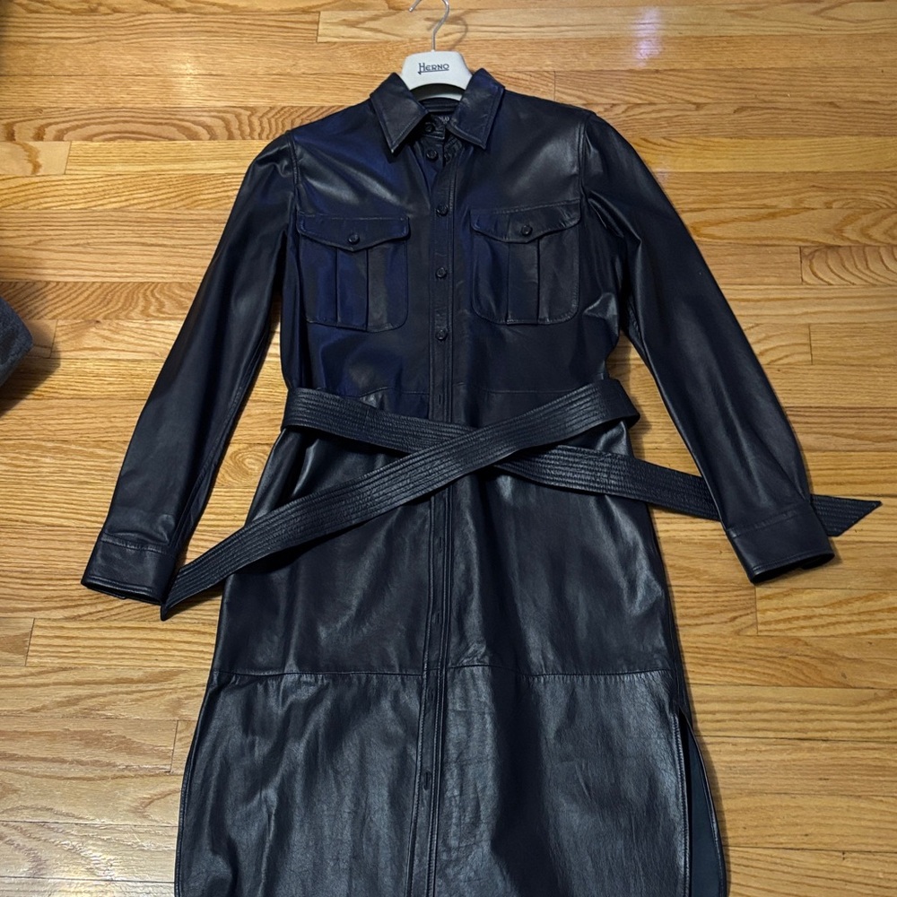 Polo by Ralph Lauren Black Leather Midi Dress